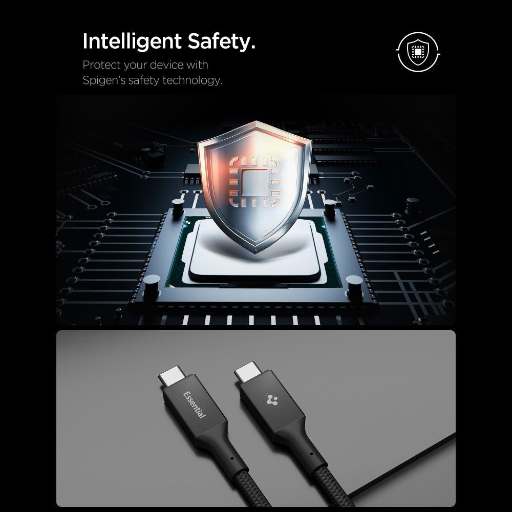 Cablu Spigen Essential EB10010CC (ACA09459), Fast Charging, Type-C to Type-C, 100W, 5Gbps, E-Marker Chip, 1m, Negru