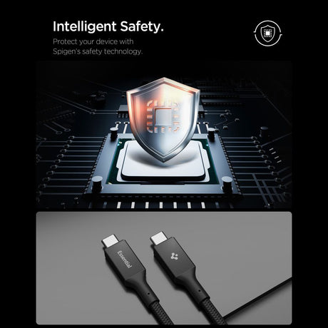 Cablu Spigen Essential EB10010CC (ACA09459), Fast Charging, Type-C to Type-C, 100W, 5Gbps, E-Marker Chip, 1m, Negru