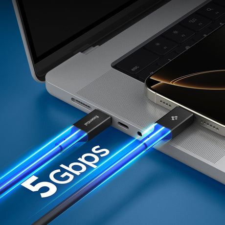 Cablu Spigen Essential EB10020CC (ACA09460), Fast Charging, Type-C to Type-C, 100W, 5Gbps, E-Marker Chip, 2m, Negru