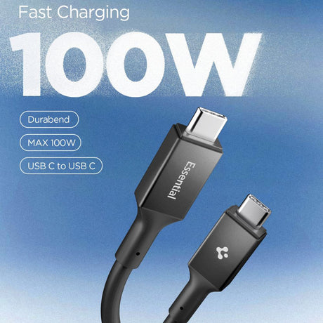 Cablu Spigen Essential EB10020CC (ACA09460), Fast Charging, Type-C to Type-C, 100W, 5Gbps, E-Marker Chip, 2m, Negru