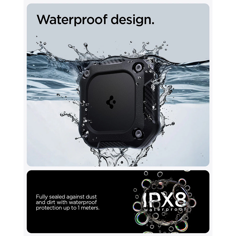Casti Spigen Tough Armor Holder (ACS09781), Apple AirTag 1 / 2, Waterproof IPX8, 3M Adhesive, Negru