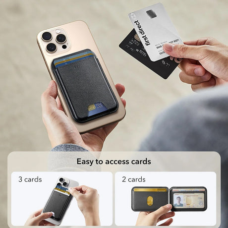 Suport ESR Classic Magnetic Wallet Stand (3C13210300664), with Magnetic Ring, Vegan Leather, Adjustable, 3x Slots, Carbon Fiber