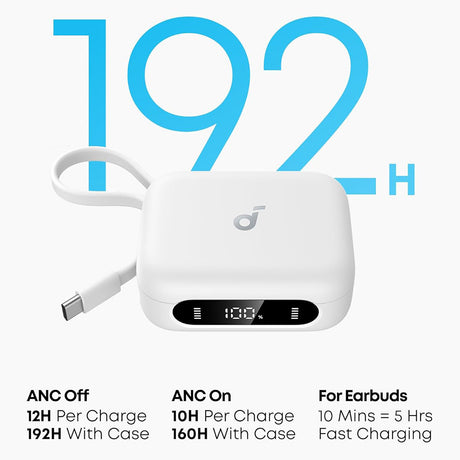 Casti Anker P41i (A3937G21), Built-in Type-C Charger, Power Bank/Stand, ANC, 6x Mics, Gaming Mode, Bass, Alb