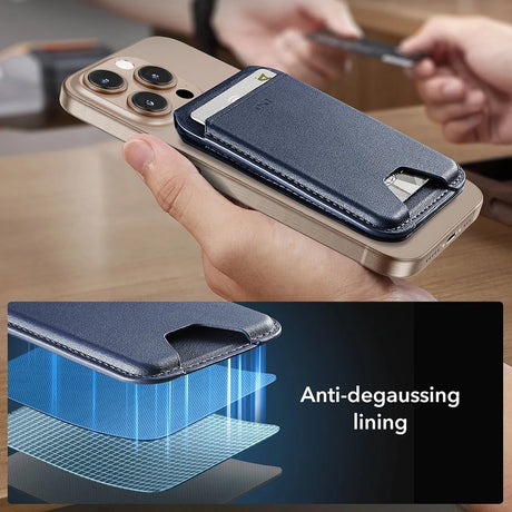 Suport ESR Classic Magnetic Wallet Stand (3C13210300165), with Magnetic Ring, Vegan Leather, Adjustable, 3x Card Slots, Negru