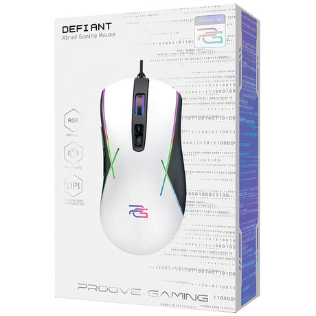 Tastatura/Mouse Proove Wired Mouse Defiant (CMDE00000101), for Gaming, USB, LED, 7 Buttons, 7200DPI, Windows, MacOS, Linux, 1.5m, Alb