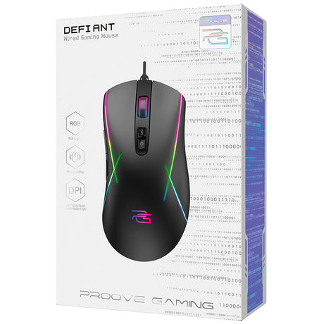 Tastatura/Mouse Proove Wired Mouse Defiant (CMDE00000102), for Gaming, USB, LED, 7 Buttons, 7200DPI, Windows, MacOS, Linux, 1.5m, Negru