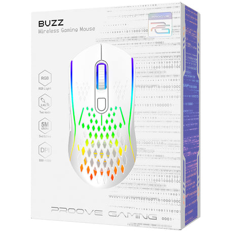 Tastatura/Mouse Proove Wireless Mouse Buzz (WMBU00022402), for Gaming, 2.4GHz, USB-C, Ergonomic, LED, 6 Buttons, 800-4800DPI, 1.5m, Alb