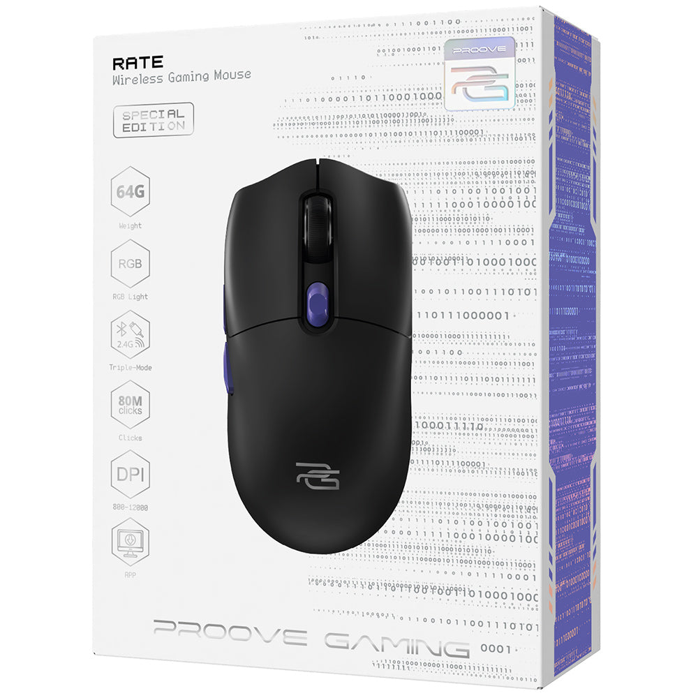 Tastatura/Mouse Proove Wireless Mouse Rate Special Edition (CMRTWRS03001), for Gaming, with 6 Buttons, 800-12000DPI, 650mAh, 1.5m, Negru
