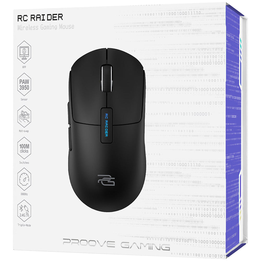 Tastatura/Mouse Proove Wireless Mouse RC Raider 8K (WMRR00122001), 2.4 GHz, Bluetooth, USB, 6 Buttons, 800-32000DPI, 500mAh, 1.5m, Negru