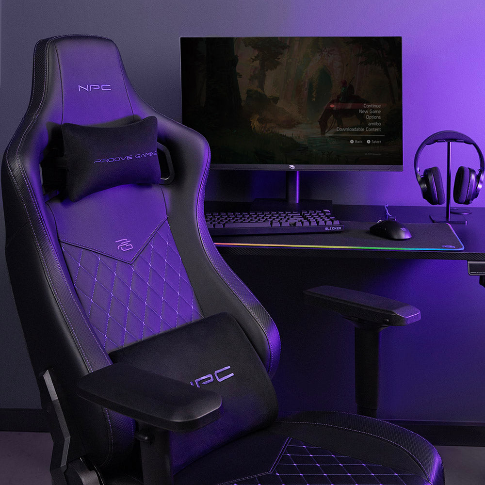 Accesoriu gaming Proove Gaming Chair NPC (GCNP0001017), 4D Armrests, 135° Backrest, Frog Mechanism, Semi PU, Up to 136kg, Negru /Purple