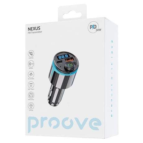 Incarcator Proove Car with FM Modulator (FMNX30110001), USB, Type-C, U-Disk, TF, Bluetooth 5.3, Fast Charge, 30W, LED, Negru
