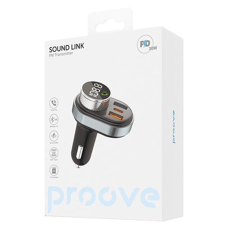 Incarcator Proove Car with FM Modulator (FMSL30110001), USB, Type-C, U-Disk, TF, Bluetooth 5.4, Fast Charge, 30W, Negru