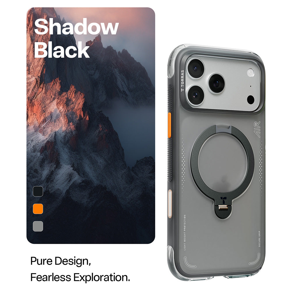 Husă Torras Ostand Spin Air Series pentru iPhone 17 Pro Max / iPhone 18 Pro Max, neagră