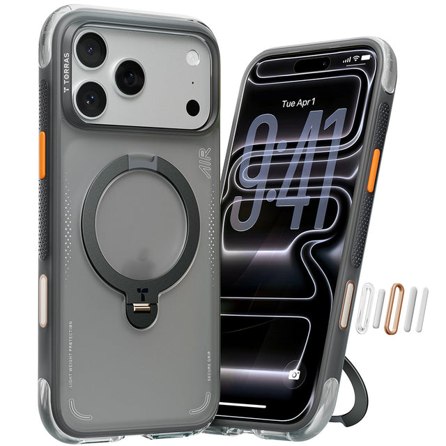 Husă Torras Ostand Spin Air Series pentru iPhone 17 Pro Max / iPhone 18 Pro Max, neagră