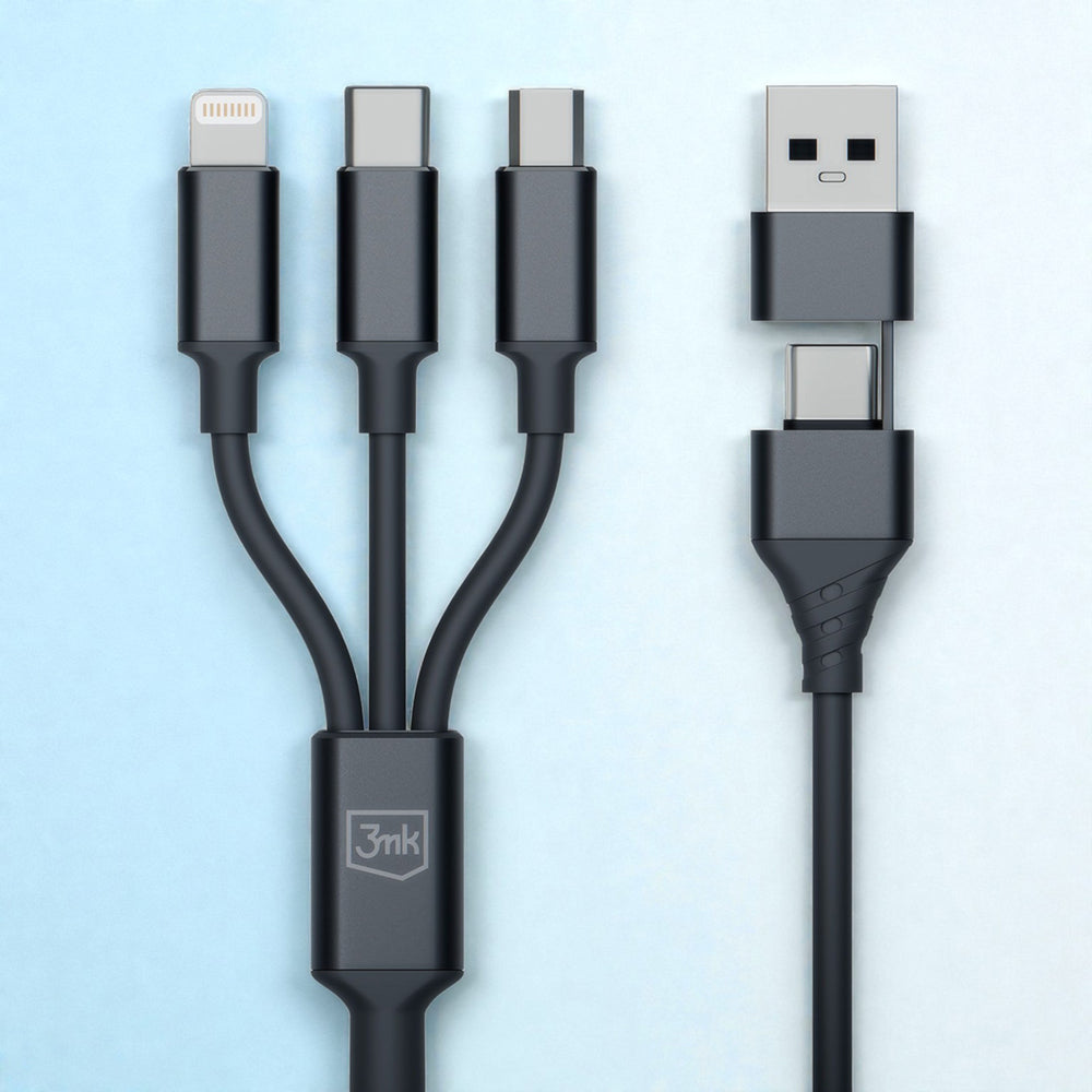 Cablu 3mk 3in1 Hyper, USB-A/Type-C to Micro-USB/Type-C/Lightning, 12W, 1.5m, Negru
