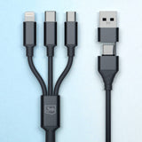 Cablu 3mk 3in1 Hyper, USB-A/Type-C to Micro-USB/Type-C/Lightning, 12W, 1.5m, Negru