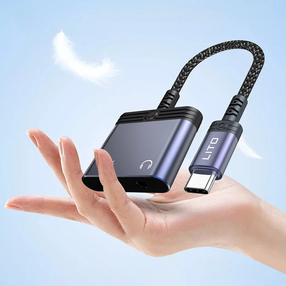 Adaptor Lito Audio Adapter (LA04T), Type-C to Jack 3.5mm, Type-C, Support Calls, Fast Charging, 60W, Negru