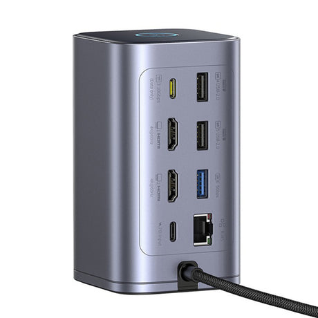 Hub Baseus NU1 Air Spacemate (B00568103813-00), USB-C, 2x HDMI / 3x USB-C / 4x USB / RJ45 / SD-TF, Gri