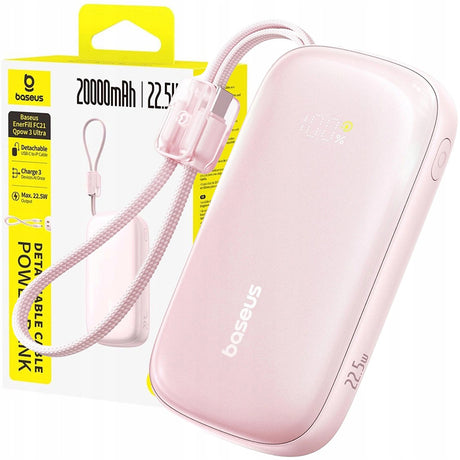 Baterie externa Baseus EnerFill FC21 Qpow 3 Ultra (E0027L02), with Detachable Cable, 10000mAh, 22.5W, USB, USB-C, Nebula Pink