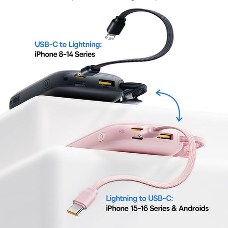 Baterie externa Baseus EnerFill FC21 Qpow 3 Ultra (E0027L02), with Detachable Cable, 10000mAh, 22.5W, USB, USB-C, Nebula Pink