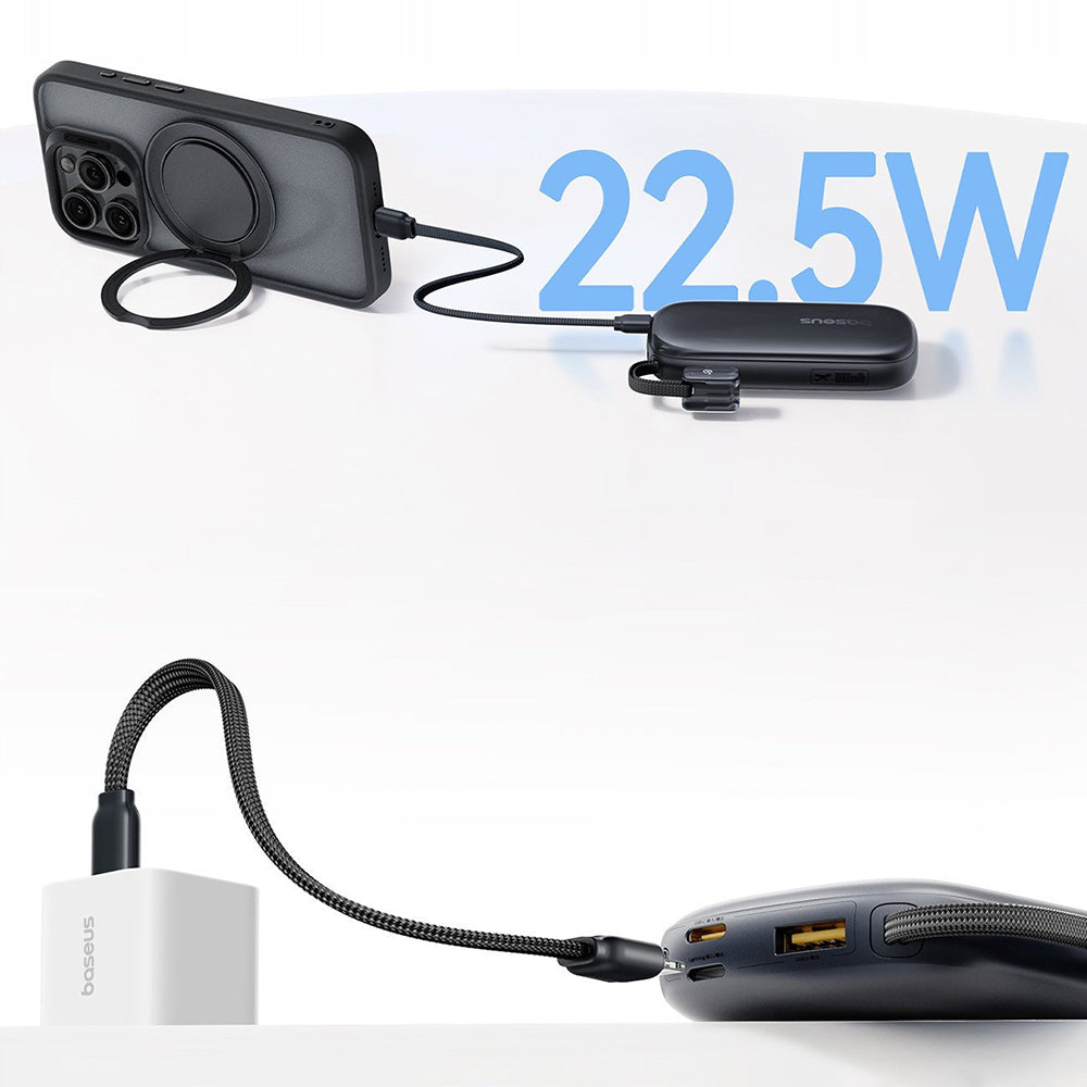 Baterie externa Baseus EnerFill FC21 Qpow 3 Ultra (E0027L00), with Detachable Cable, 10000mAh, 22.5W, USB, USB-C, Negru Cosmic