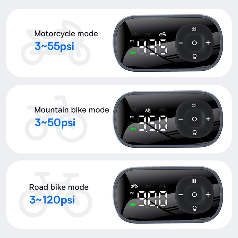 Gadget Baseus Bike Compressor PrimeTrip Series (C11169000121-00), Portable, Pressure Display, 1750mAh, 150psi, Ultra Fast, Negru