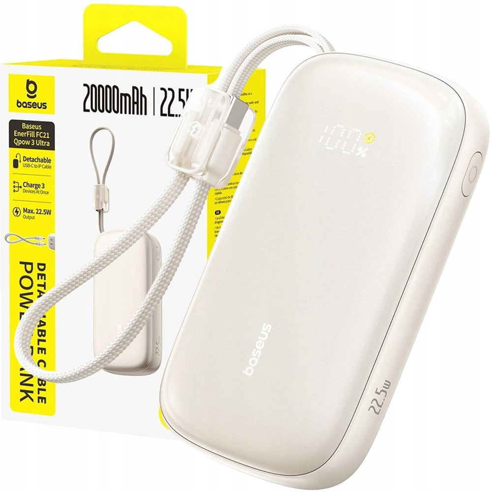 Baterie externa Baseus EnerFill FC21 Qpow 3 Ultra (E0027Q01), Detachable Cable, 10000mAh, 45W, USB, USB-C, Titanium Natural