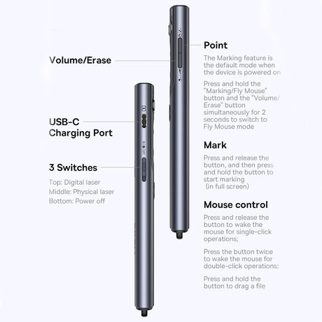 Gadget Baseus Orange Dot Wireless Presenter (B00231700811-00), AI Voice Recognition, Dual-Mode Connection, Gri