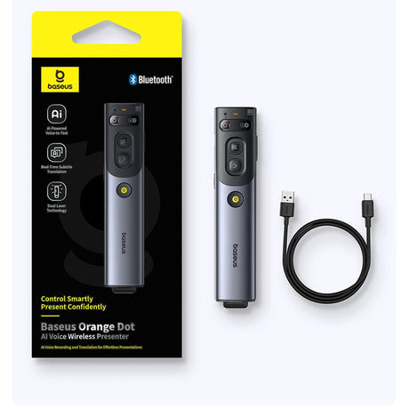 Gadget Baseus Orange Dot Wireless Presenter (B00231700811-00), AI Voice Recognition, Dual-Mode Connection, Gri