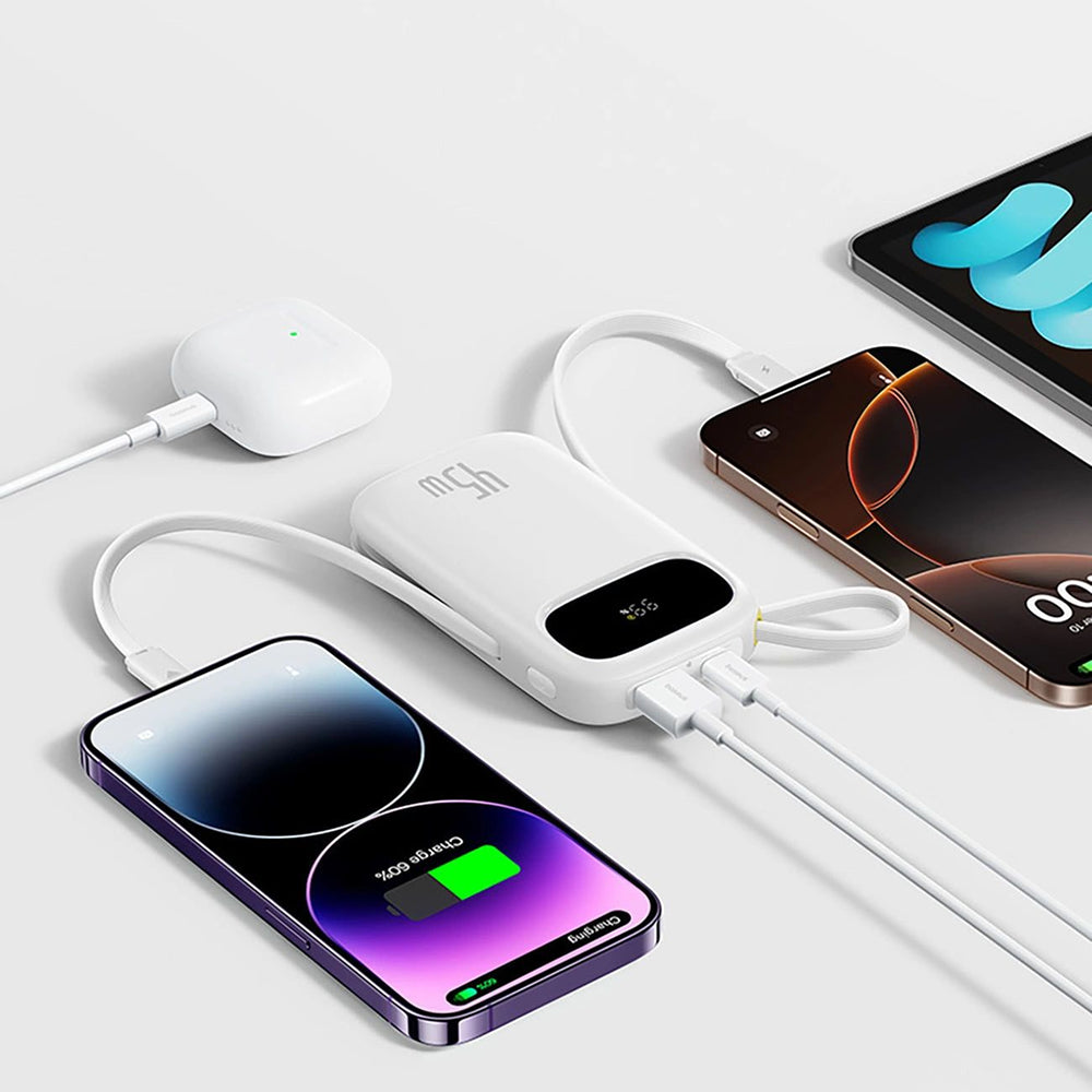 Baterie externa Baseus EnerFill FC31 Qpow 3 (E0028C01), USB-C/Lightning Cables, 10000mAh, 45W, Digital Display, Moon White