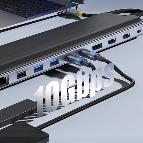 Hub/Dock Baseus Docking Station EliteJoy EH3 (B0114200), USB-C to 2x HDMI, DP, 3x Type-C, 3x USB, SD/TF, RJ45, 10Gbps, Gri Spatial