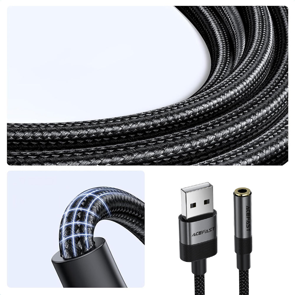 Adaptor Acefast Audio Adapter (J13), USB Male to Jack 3.5mm Female, Plug & Play, High-fidelity Sound, No Delay, 15cm, Negru