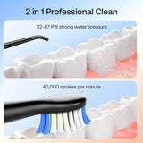 Bitvae Electric Toothbrush (E11) + Water Flosser (F5020E), Ultrasonic, 2x4 Heads, 5 Brush Modes, 3 Irrigate Modes, Negru