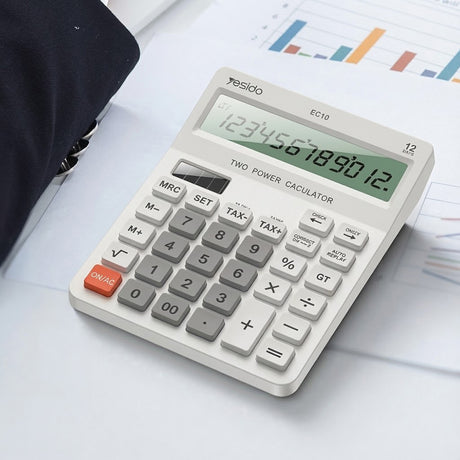 Gadget Yesido Desk Calculator (EC10), LCD Display, Ergonomic Design, Solar and Battery Power Source, MAx 12 Digits of Number, Alb