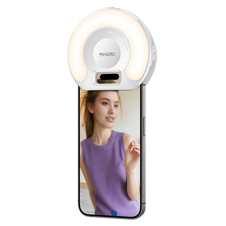 Suport Yesido LED Selfie Light with Phone Clip (DH13), 400mAh, 6.8W, 3 Lights Mode, Alb