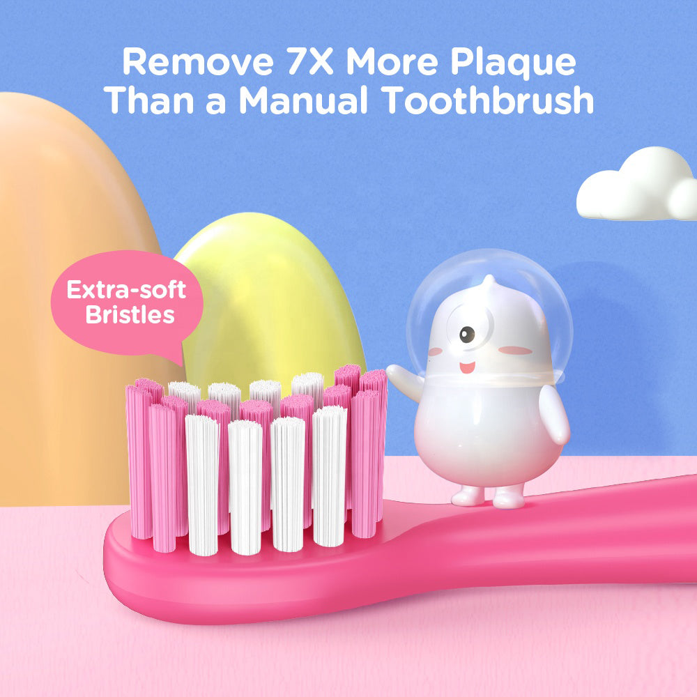 Bitvae Electric Toothbrush (BVK7S), Sonic, for Kids, 3 Smart Modes, with App, 3 Tips Set, Pressure Sensor, IPX7, Roz