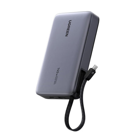Baterie externa Ugreen PB551 (55992B), Fast Charging, Digital Display, USB, Type-C, Built-In USB-C Cable, 145W, 20000mAh, Gri