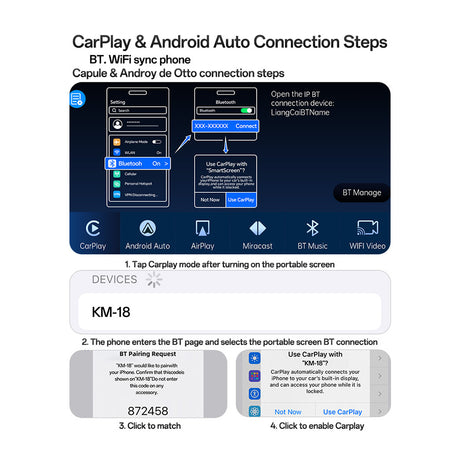 Gadget Yesido Wireless Car Stereo (KM18), Dual HD Camera, Bluetooth 5.2, Plug&Play, CarPlay, Android Auto, AirPlay, Negru