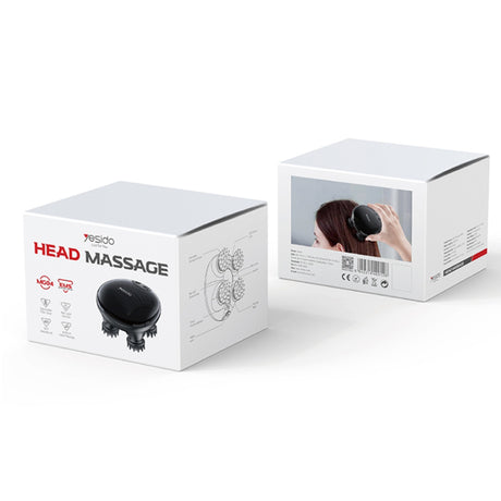 Yesido Handheld Head Massager (MG04), with 4 Gear Head Scratcher, Electrical Muscle Stimulation, 1200mAh, 3200RPM, Negru