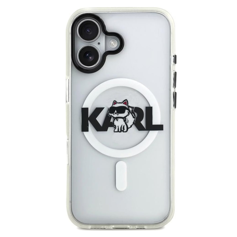 Husa de protectie Karl Lagerfeld IML Choupette Sketch Logo MagSafe (KLHMP17SHGCHGKBT) compatibil cu iPhone 17, Transparent