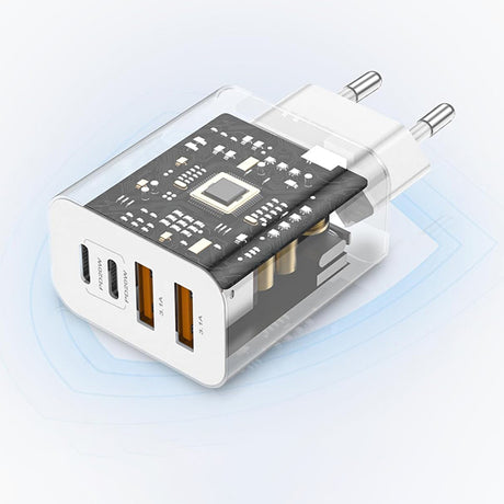 Incarcator Techsuit Premium PowerXQuad (CH4), 2x PD20W Type-C, 2x USB 3.1A, Super Fast Charge Travel Adapter 40W, Alb