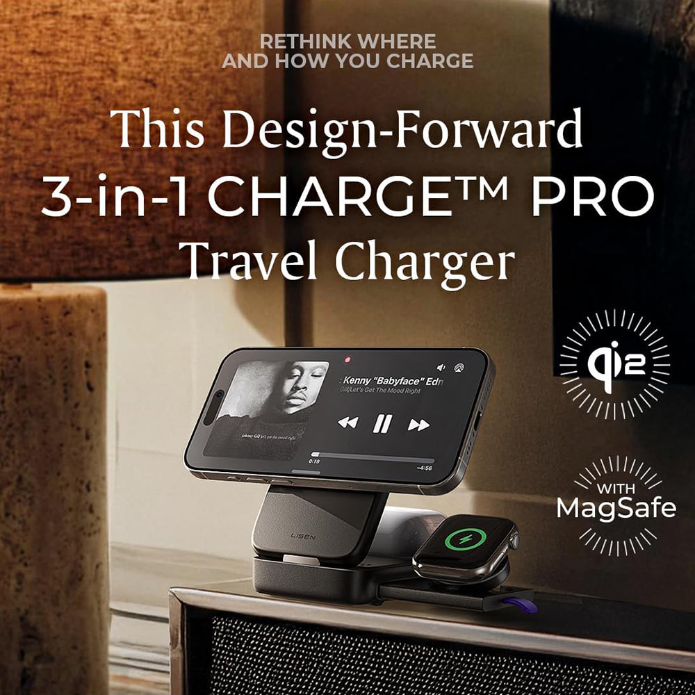 Incarcator Lisen Wireless W106 (YL0424120009), with Wall Charger, MagSafe, Fast Charging, 3in1, Qi2, Foldable, 15W, Gri