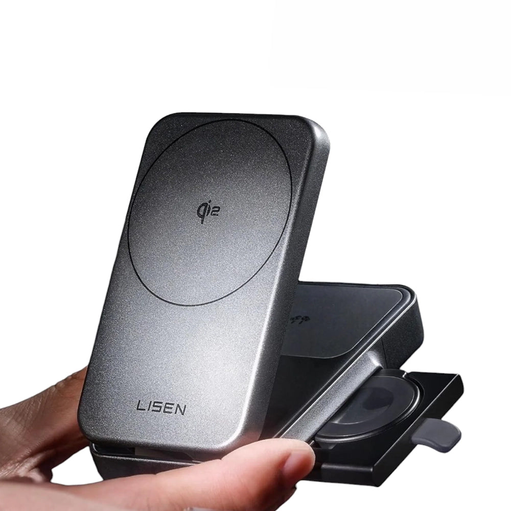 Incarcator Lisen Wireless W106 (YL0424120009), with Wall Charger, MagSafe, Fast Charging, 3in1, Qi2, Foldable, 15W, Gri