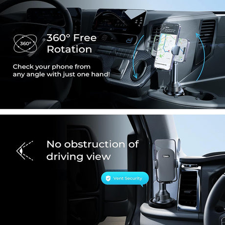 Suport Lisen (YL0220100001), for Cup Holder, Universal, Multi-Angle Adjustment, Secure Fit, Anti-Shake, Negru