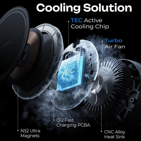 Suport Lisen with Wireless Charging Qi2, W701 (YL0224060042), for Air Vent, USB, USB-C Car Charger, Cable, 15W, Negru