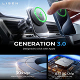 Suport Lisen with Wireless Charging (YL0223070009), MagSafe, Air Vent, Square Shape, One-Click Release, 15W, Negru