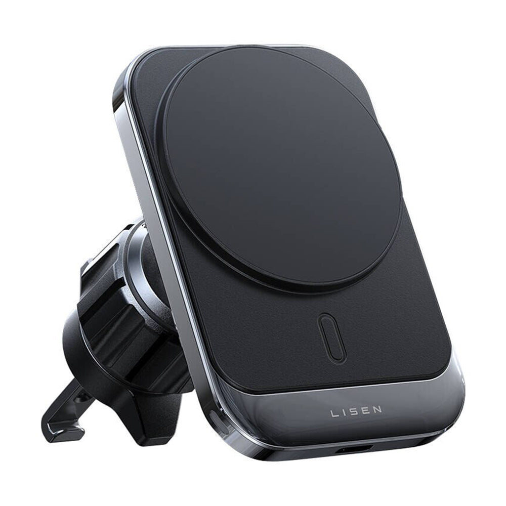 Suport Lisen with Wireless Charging (YL0223070009), MagSafe, Air Vent, Square Shape, One-Click Release, 15W, Negru