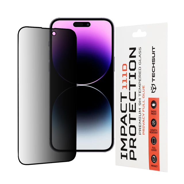 Folie de protectie Techsuit 111D Privacy Full Glue compatibil cu iPhone 14 Pro Max, Negru