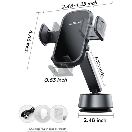 Suport Lisen A680 (YL0225010007), for Dashboard, Desk, Electric Suction Cup, 360° Rotation, Clamp Arm, 130mAh, Negru