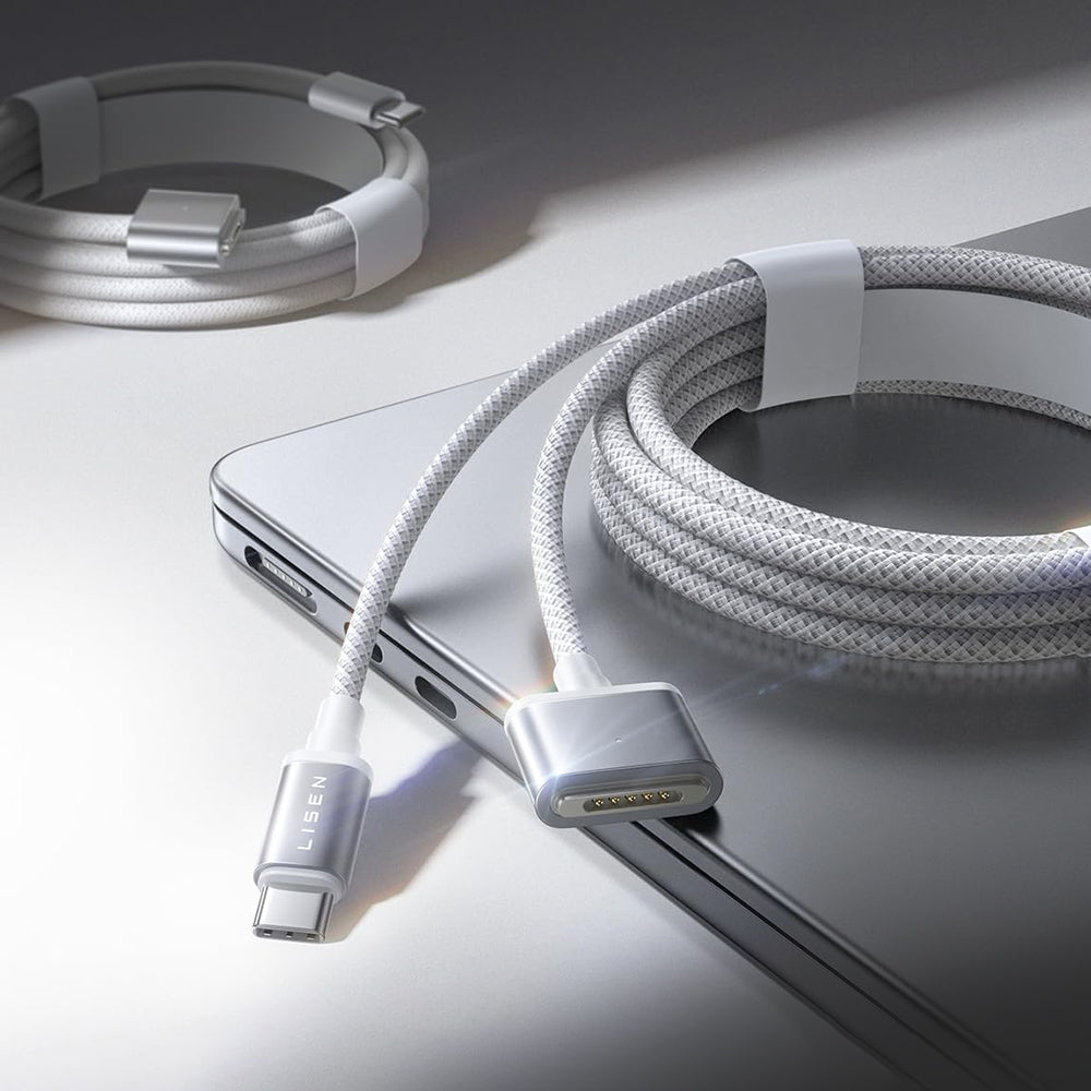 Cablu Lisen (YL0123070001), Type-C to MagSafe 3, for MacBook, 140W, Super Fast Charging, Braided, 2m, Argintiu